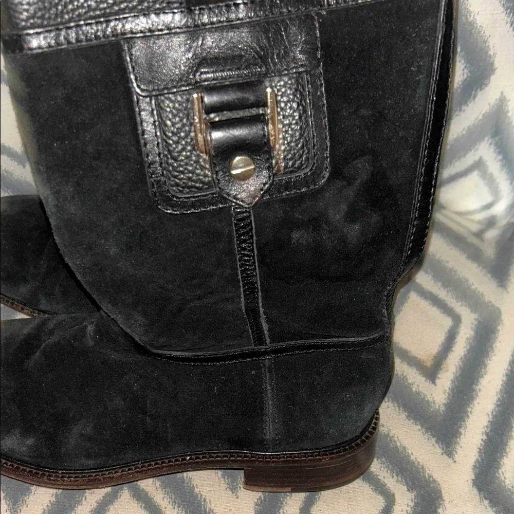 Tory‎ Burch Black Suede Mid-Calf Boots with Logo Hardware 9